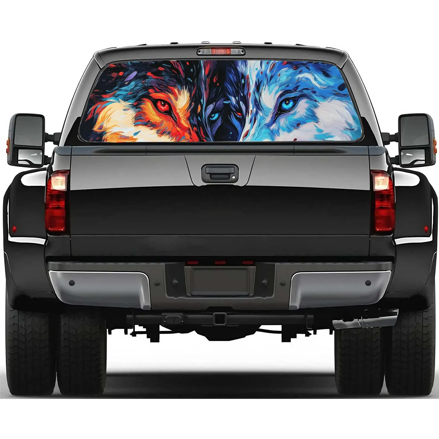 Wolf Watercolor Painting Car Rear Windshield Sticker Truck Rear Window See Through Perforated Back Window Vinyl Decal Decoration