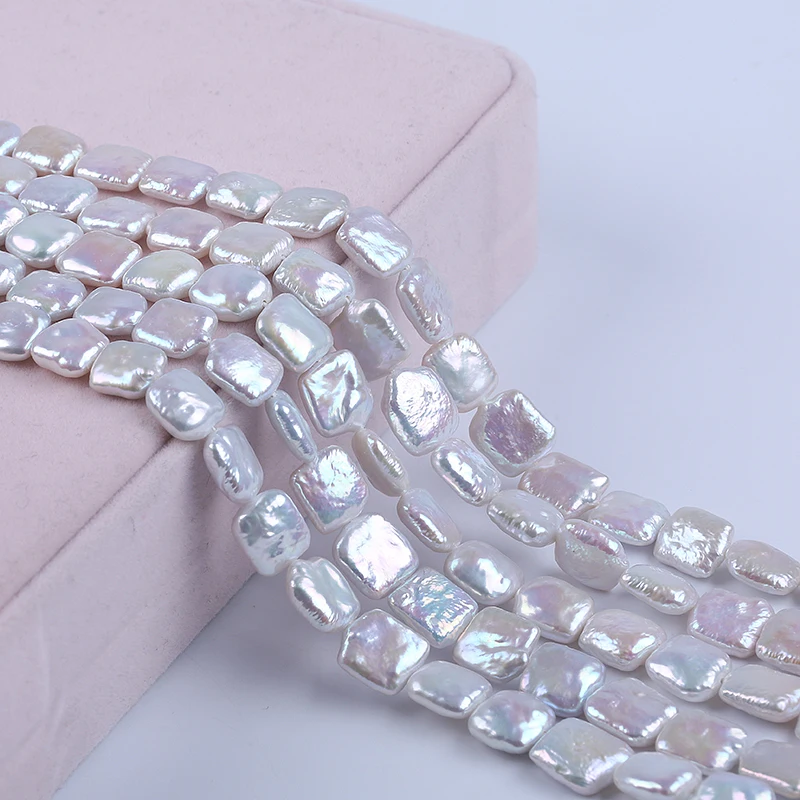 

10-12mm Middle Size White Square Shape Cultured Freshwater Pearl Beads Strands for Jewelry Making