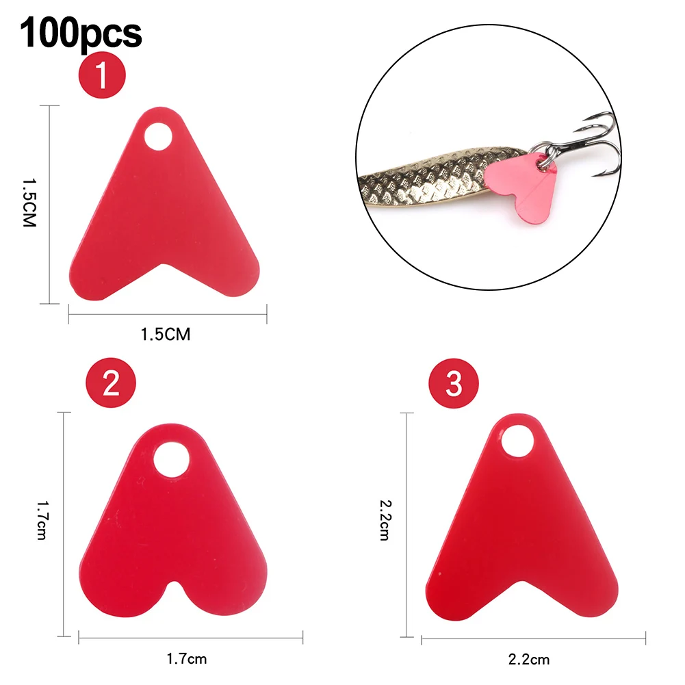 100pcs Plastic Fishtails Fish Tail Styling Fishing Lure DIY Spinners Sequin Bait Accessories Rotated Multiple Sizes Heart Shape