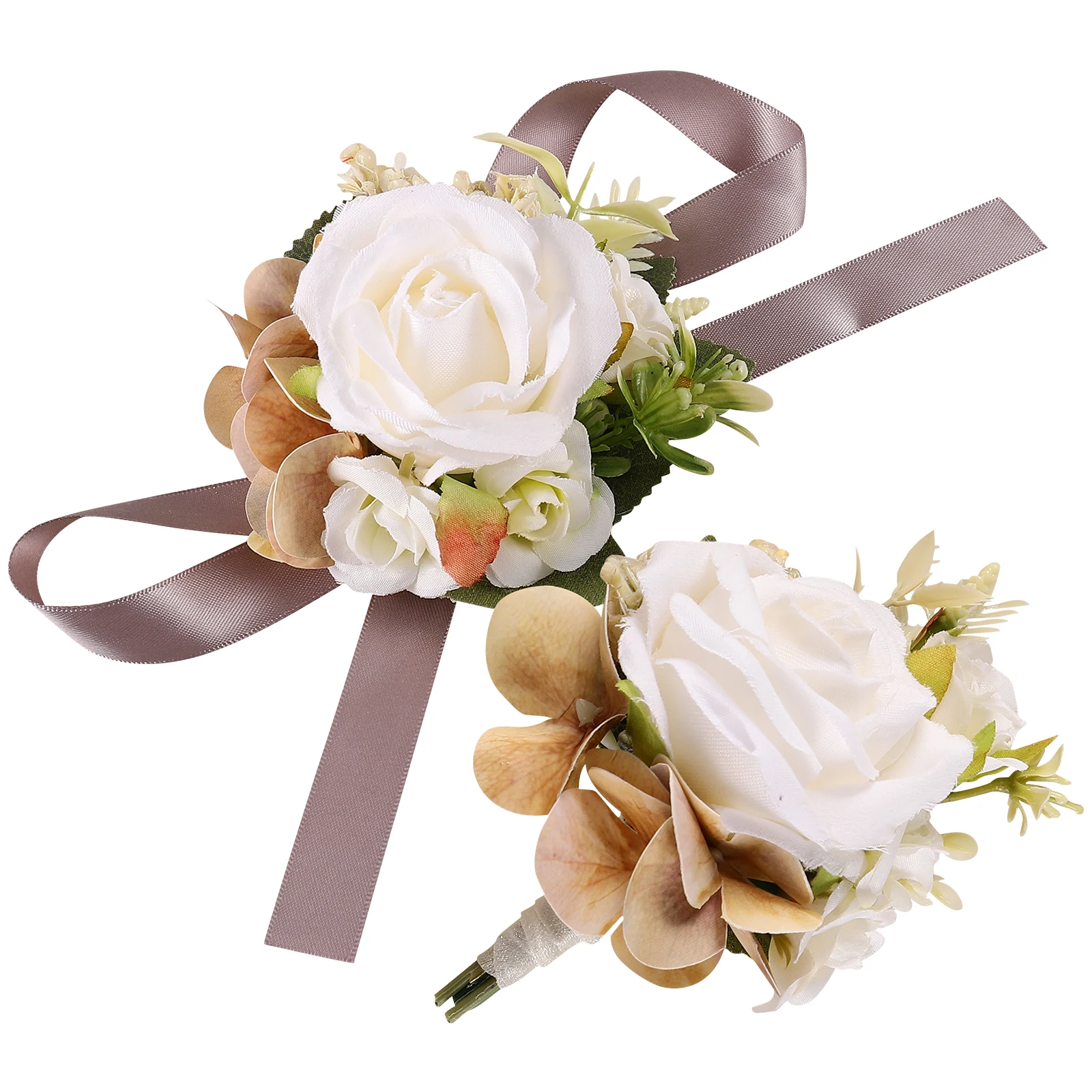 

Artificial Flowers Corsage Wristlet Wedding Rose Ribbon White Bridal Boutonniere Bride Bridesmaid Prom Party Accessories