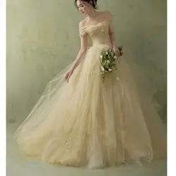 Customized 2024 Newest Elegant Wedding Dresses Classic Tulle Puffy Bridal Dress Off The Shoulder Ball Gown Dress With Train