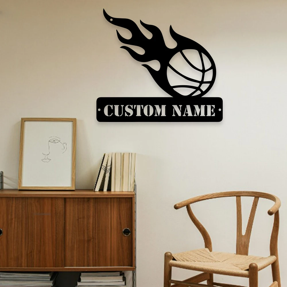 

1pc fiery football creative Custom Name Iron Wall Signs Iron Wall Plaque For Club Decor