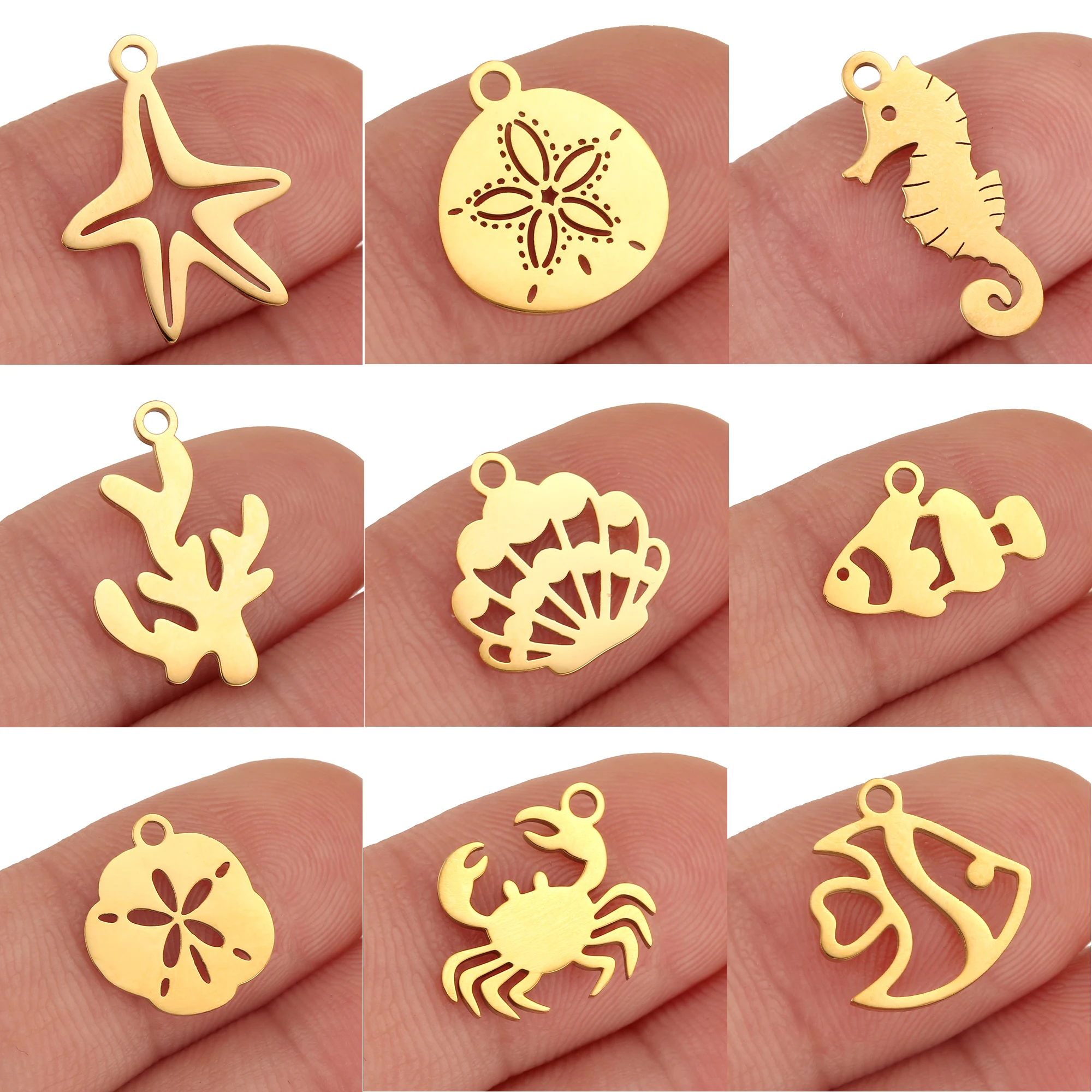 5Pcs Exquisite Crab/Shell/Sand Dollar Charms Ocean Animal Pendants Waterproof Stainless Steel Charm DIY Necklaces Jewelry Making