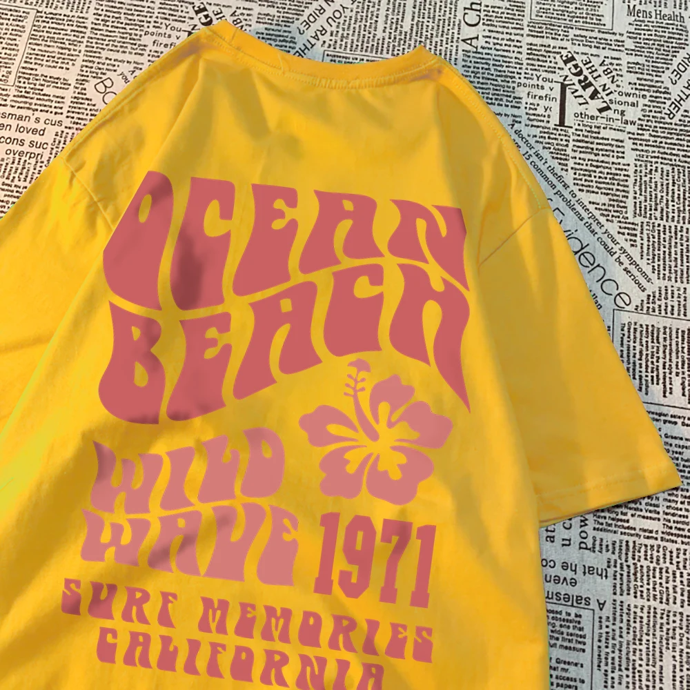 Ocean Beach Wild Wave 1971 Surf Memories California Men Tops Oversized Tee Clothing Summer Cotton Loose Tshirts Casual T Shirt