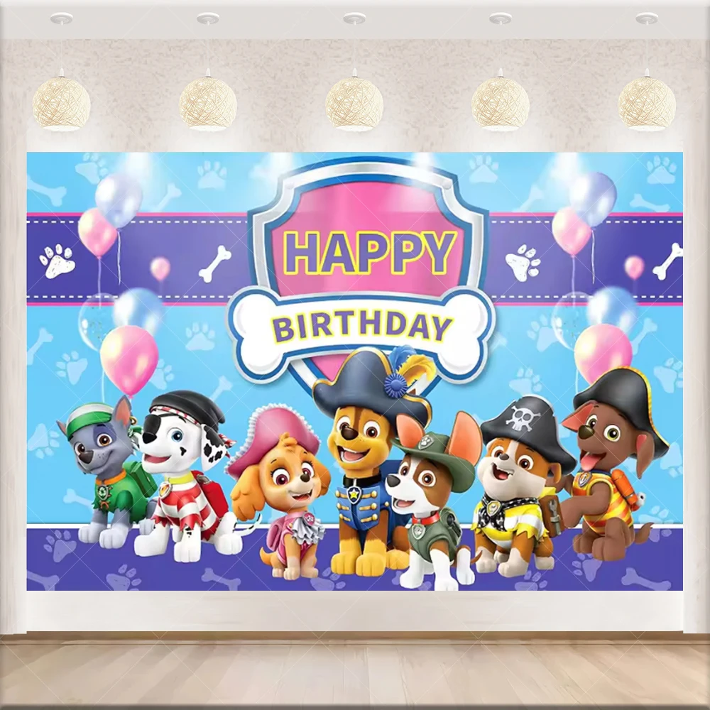 Paw Patrol Hintergrund für Geburtstagsfeier, Dekoration mit Cartoon-Hundeballon, Welpen-Hintergrund für Fotografie, Feier-Requisite, Kindergeschenk – Detail 4