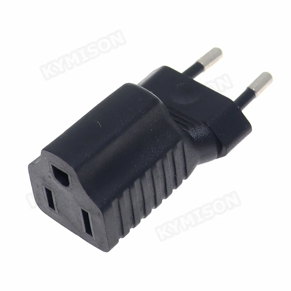 European Female To US NEMA 5-15R Male Power Converter Adapter American 3 Pole To EU 2 Round Pins 4.0mm Plug 10A 250V Black