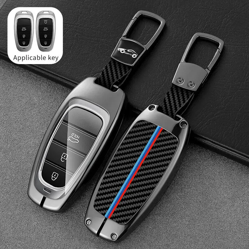 

Zinc Alloy Leather Car Remote Key Case Cover Keychain Key shell For Hyundai Tucson Santa Fe Elantra