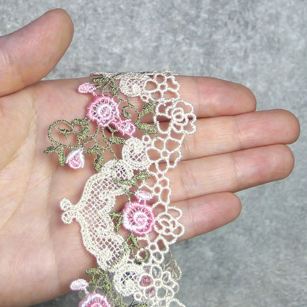1 Yards Pink and Blue Polyester Silk Water soluble Lace Embroidery Lace DIY Clothing Accessories
