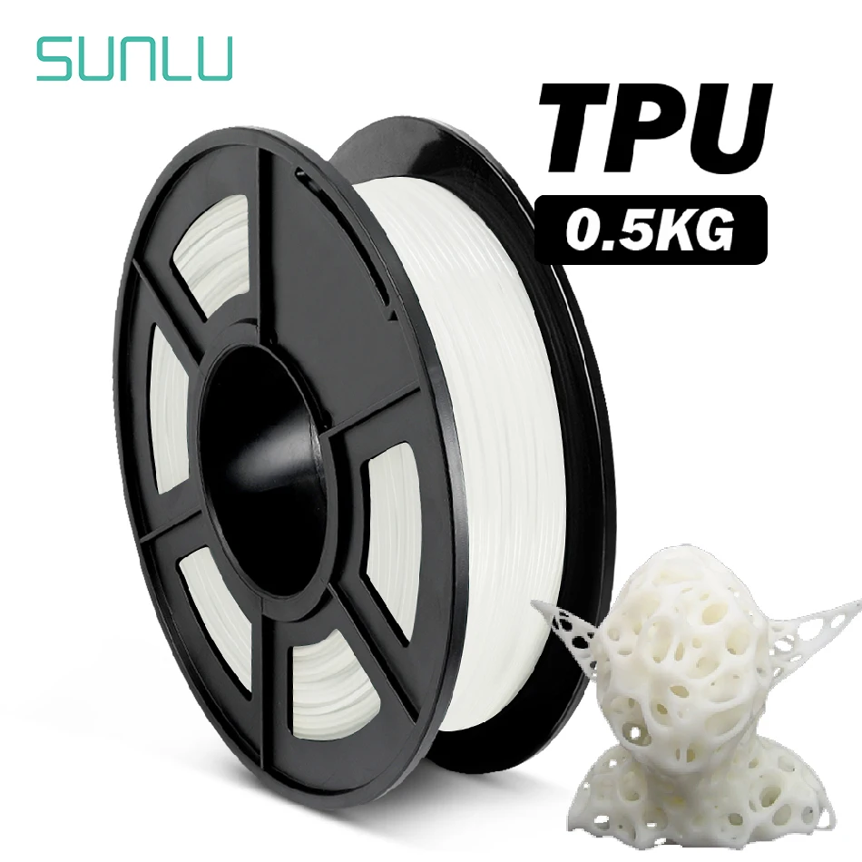 SUNLU 95A TPU  0.5KG 3D Printing Filament 1.75MM Clogging Free No Bubble Strong Flexibility Soft Prints High Resilience