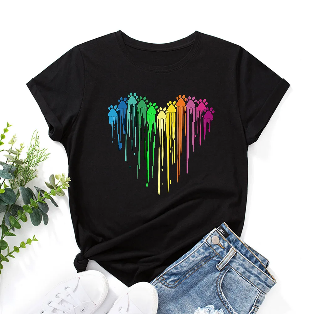 JFUNCY Women T-shirt Colorful Graphic T Shirts Woman Summer Clothing Oversized Cotton Tops Women\'s Tshirt 2024 Short Sleeve Tees