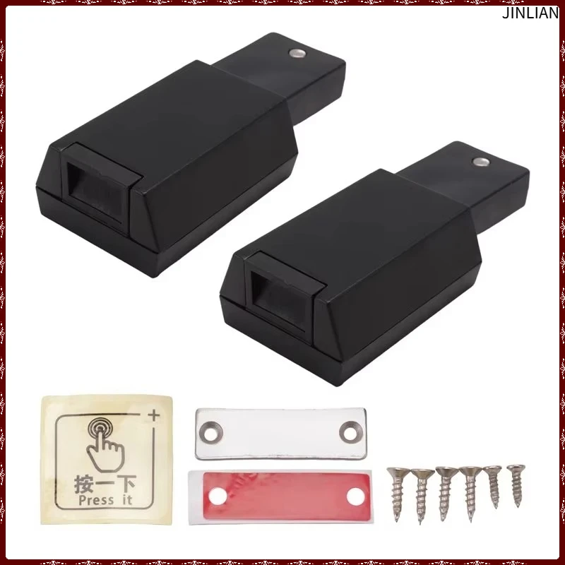 2 Pack Heavy Duty Push Latch & Lock For Door Touch Latches And Catch Magnet Push Release Drawer Pull Tip, Black Durable
