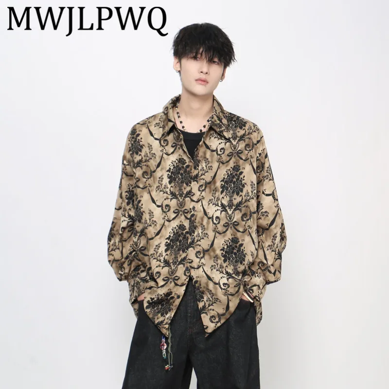 

MWJLPWQ American Floral Printed High-End Shirt Long Sleeve For Men High Street Autumn Lapel Loose Couple Casual Tops New 21136