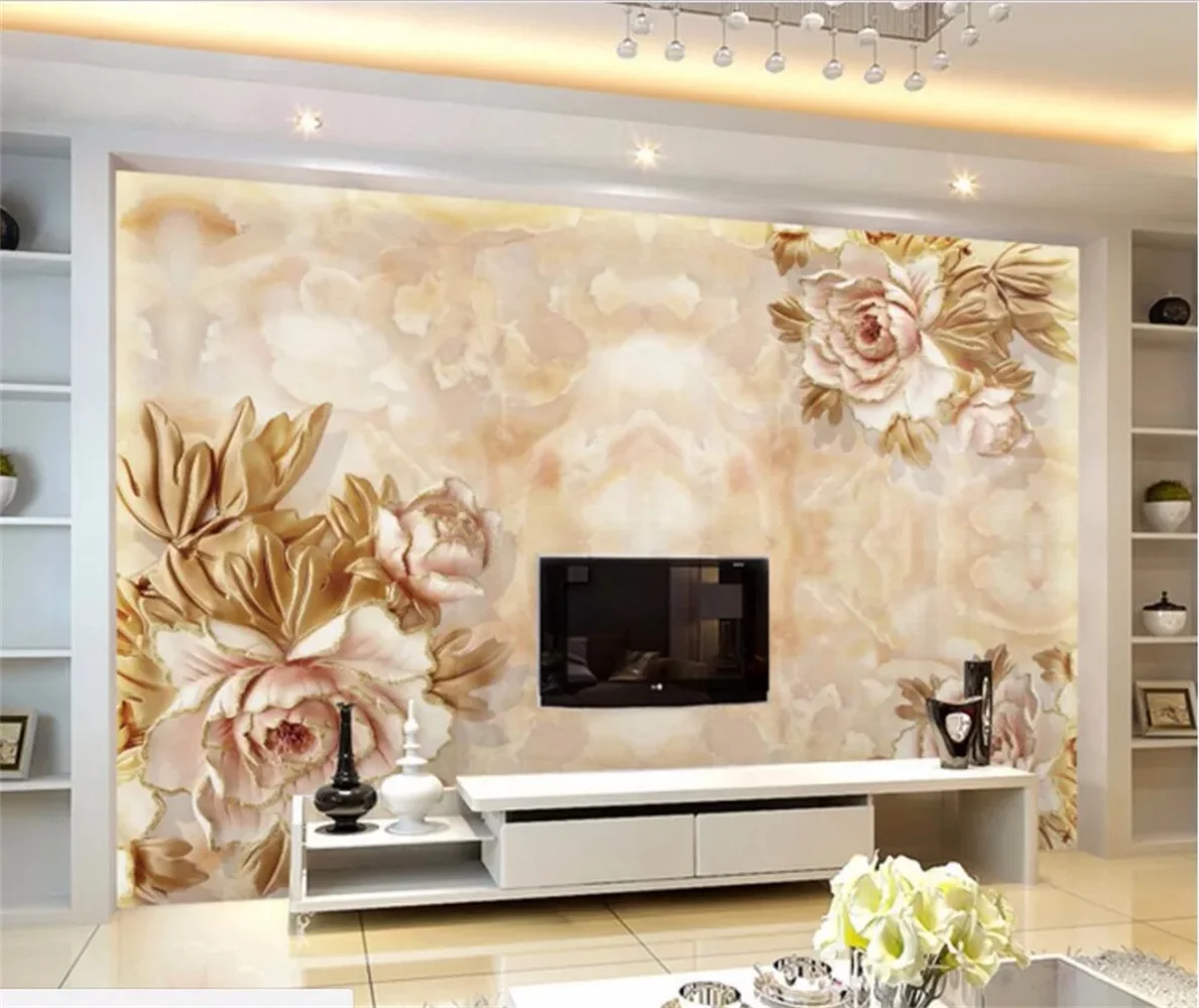 

beibehang Wallpaper Mural Wall Sticker European and American Marble Peony Relief Background Wall papel de parede