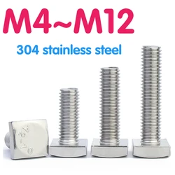 GB35 M4 M5 M6 M8 M10 M12 Square Head Bolt 304 Stainless Steel Full Thread Square Head Bolt Length 8mm~100mm