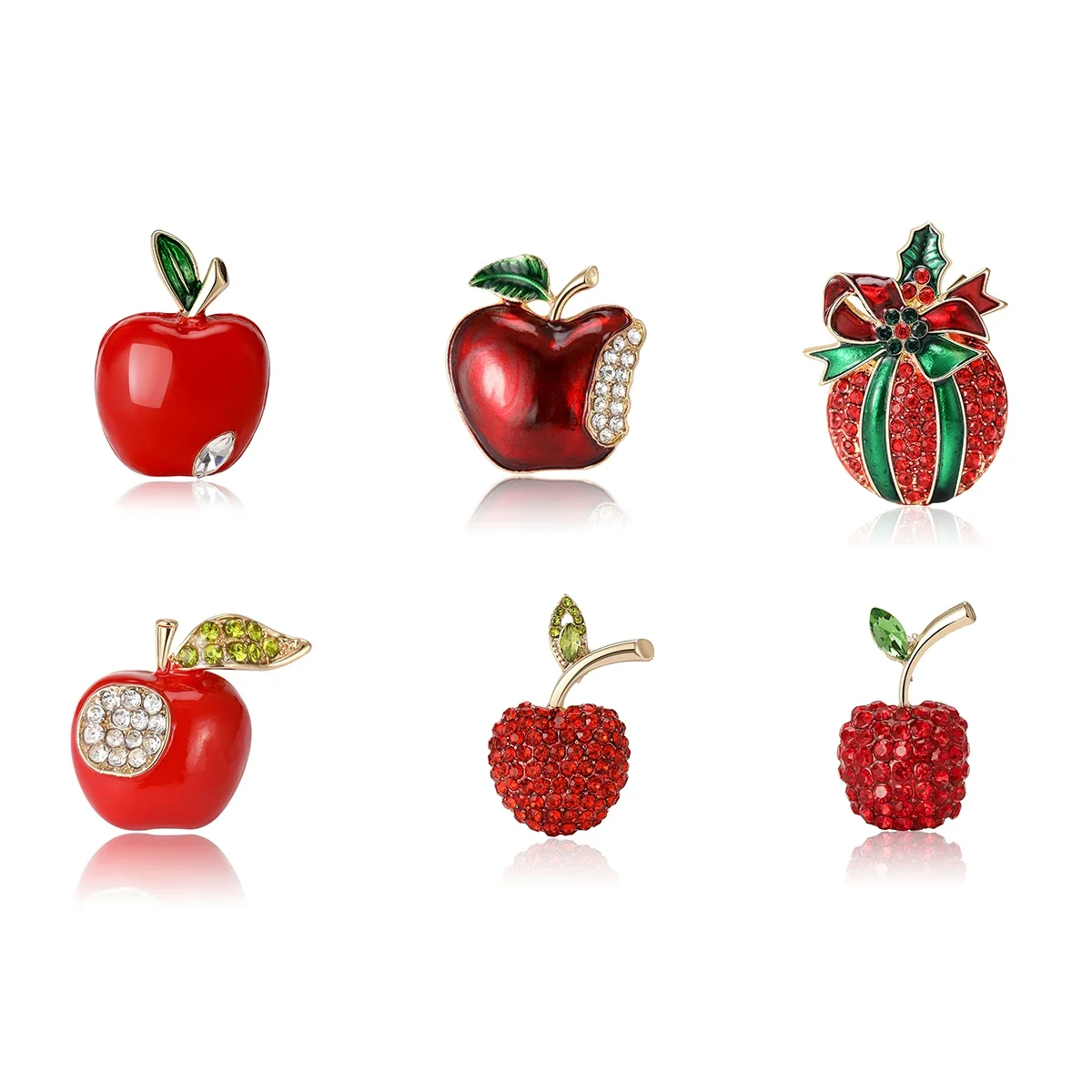 Enamel Rhinestone Apple Brooches for Women Unisex Plant Pins Multi-color Available Office Party Accessories Gifts