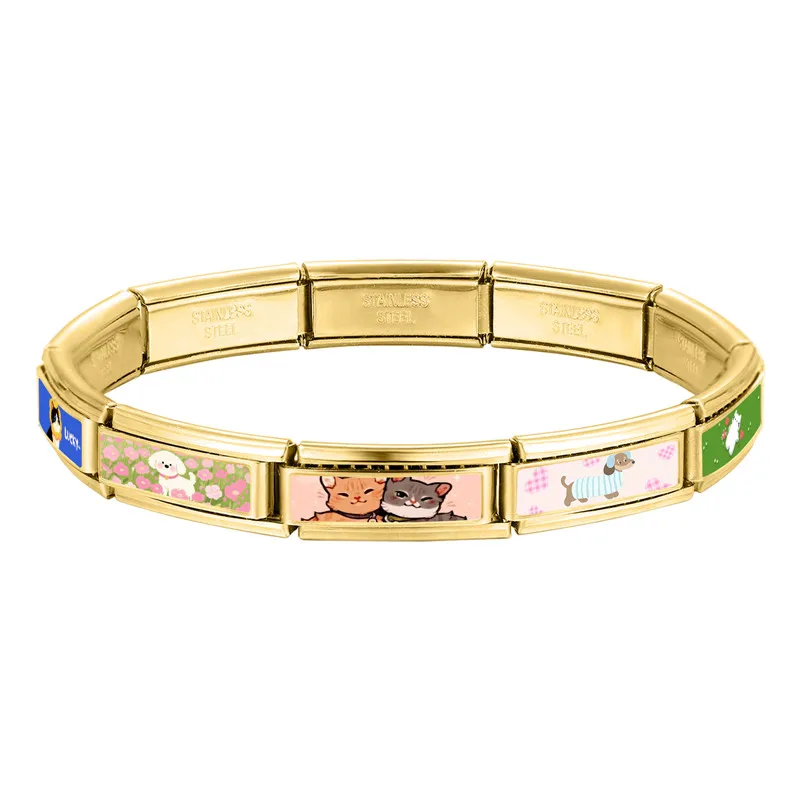 أزياء لطيف القط الكلب الذهب اللون طويل الإيطالية سحر الروابط صالح 9 ملليمتر الفولاذ المقاوم للصدأ سوار المرأة DIY صنع المجوهرات هدية #4