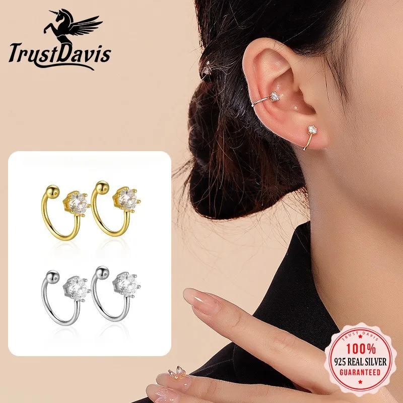 TrustDavis 925 Echt-Sterlingsilber, modische, einfache Sechs-Klauen-Zirkon-Clip-Ohrringe für Damen, edler Schmuck, Geschenke, DS3967