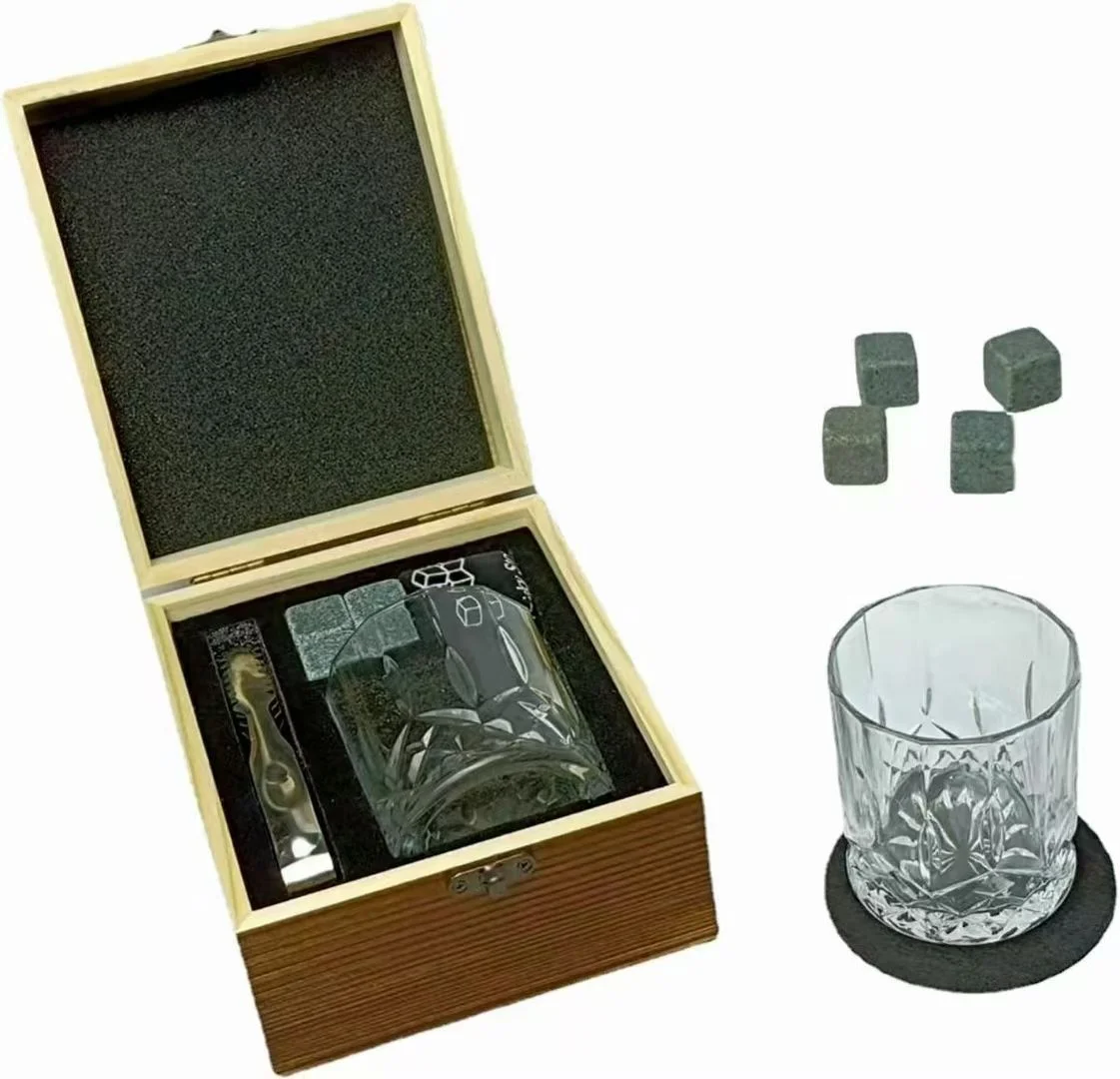 

Whiskey Glass Set Ice Cube Stones with Luxury Wooden Box