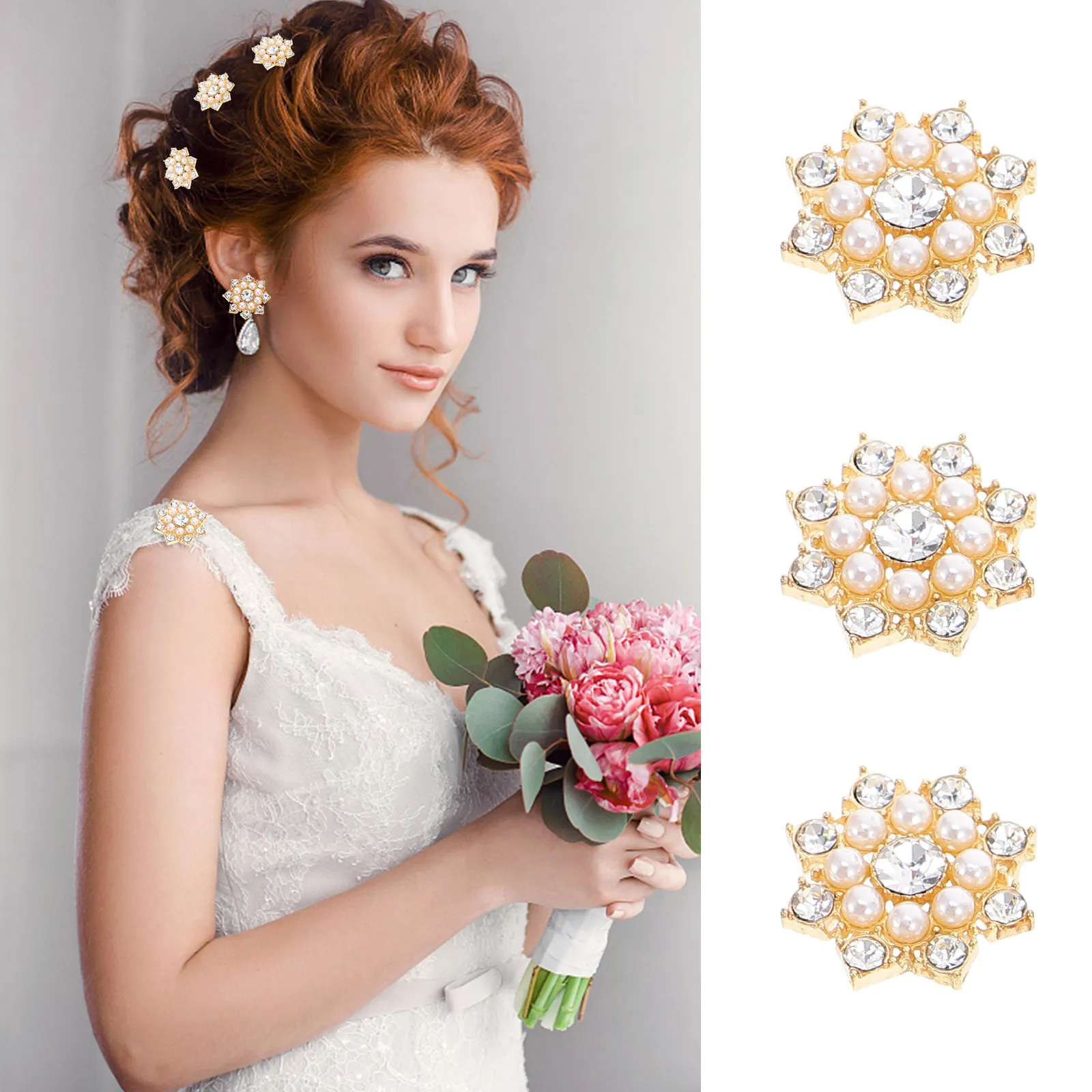 50個入り-diy-スノーフレーク合金製クリスタルパールアクセサリー。ヘアクリップやジュエリー作り、diy装飾に使える装飾材料。