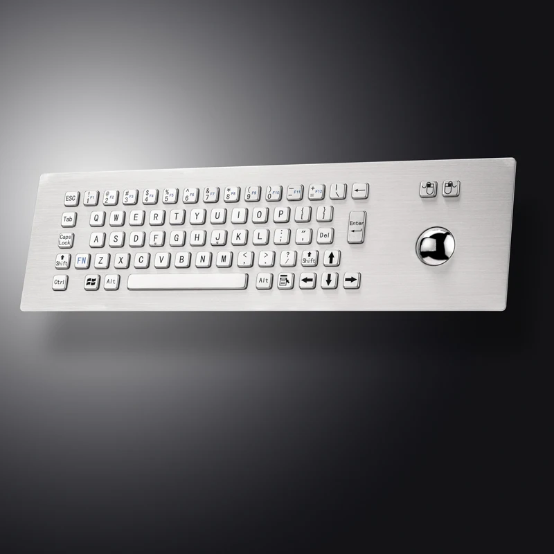 Rugged Embedded Industrial Metal Keyboard With Mechanical Stainless Steel Trackball