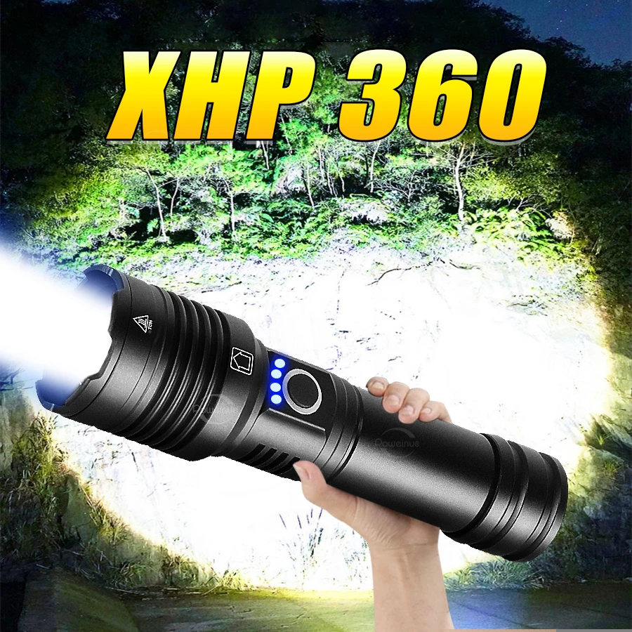 Super XHP360 Powerful Flashlight USB Rechargeable LED Torch 5 Modes High Power LED Flashlight XHP160 Waterproof Tactical Lantern