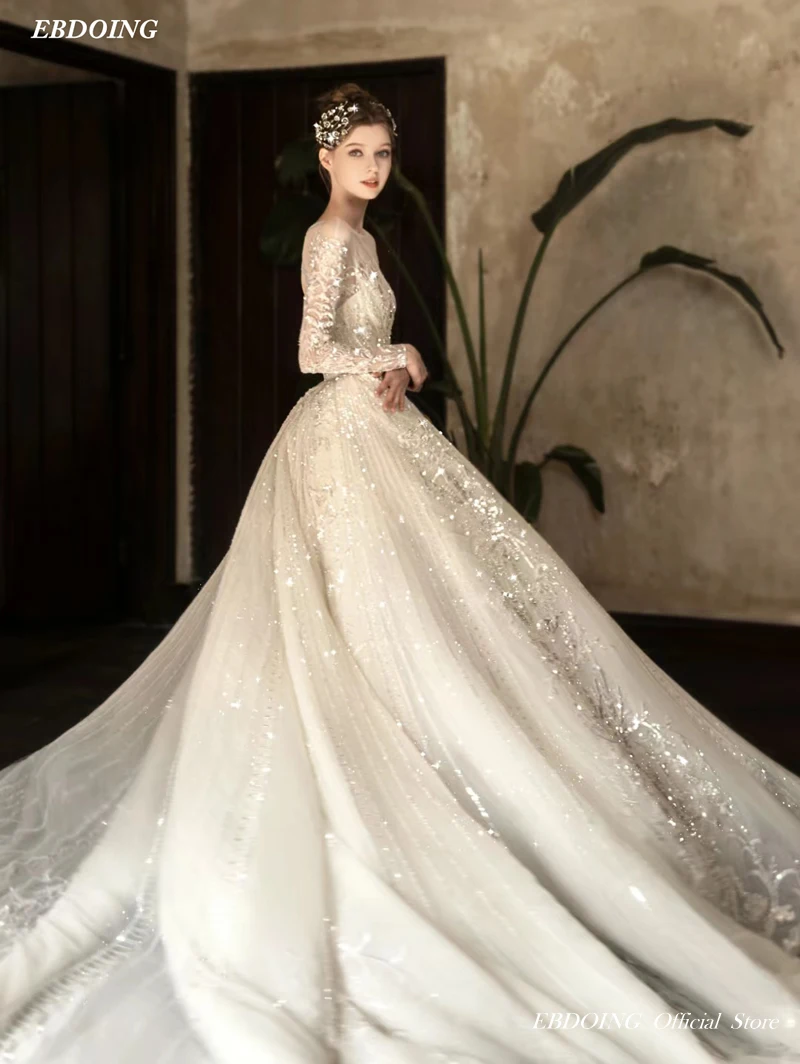 Robe de mariée A-ligne en dentelle perlée, manches longues avec trou de clé dans le dos, sur mesure, plus TANVestiEducational De Noviass, la plus récente