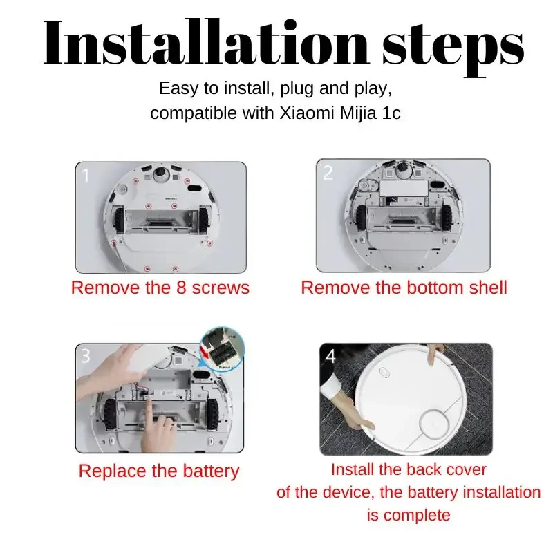 Untuk Xiaomi Mijia 1C STYTJ01ZHM Robot penyedot debu aksesori Bagian P1904-4S1P-MM asli baterai 12800mah