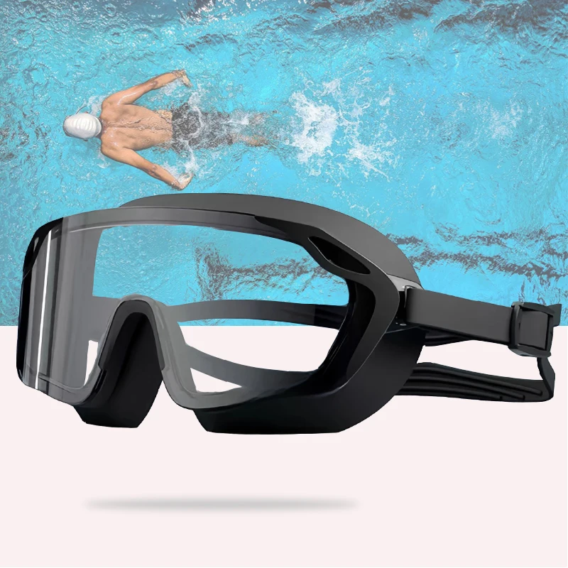 نظارات سباحة بدون إطار عالية الدقة مضادة للضباب للرجال والنساء UV400 مرآة مطلية بإطار كبير من السيليكون نظارات سباحة مقاومة للماء