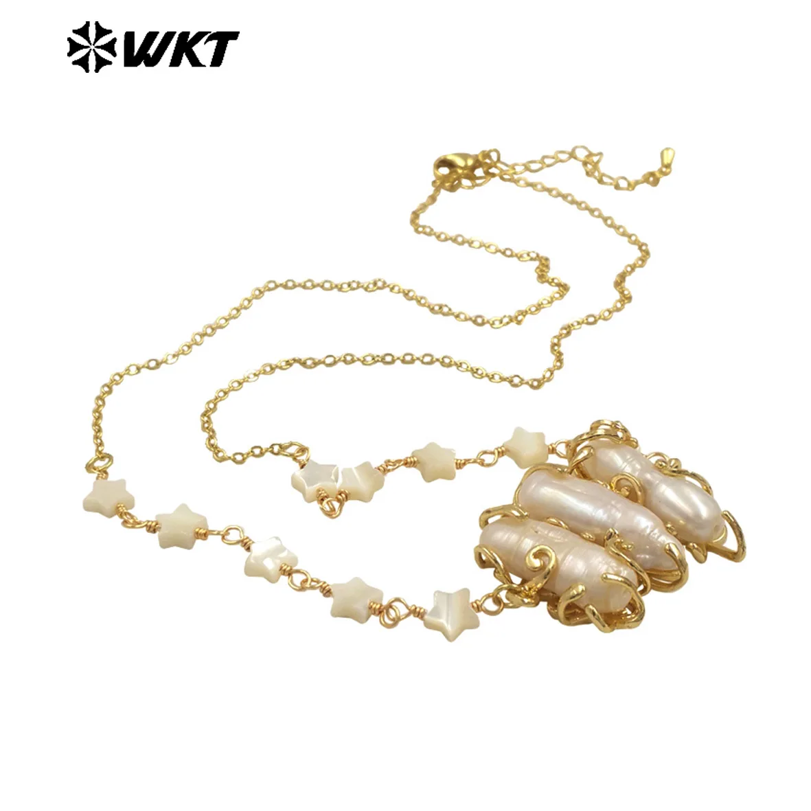 WT-JN302 Beautiful Lightweight  Pearl Shell Necklace With 18k Gold Plated  For Girls Dress Matching ACC