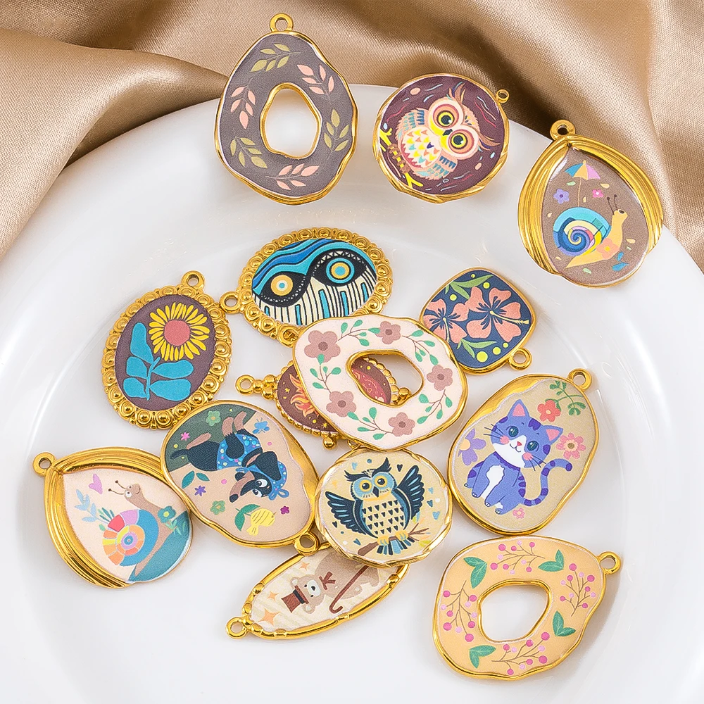 2 قطعة/الوحدة عالية الجودة الفولاذ المقاوم للصدأ المعلقات لطيف الكرتون زهرة البومة الحلزون المعلقات سحر DIY بها بنفسك صنع المجوهرات اكسسوارات