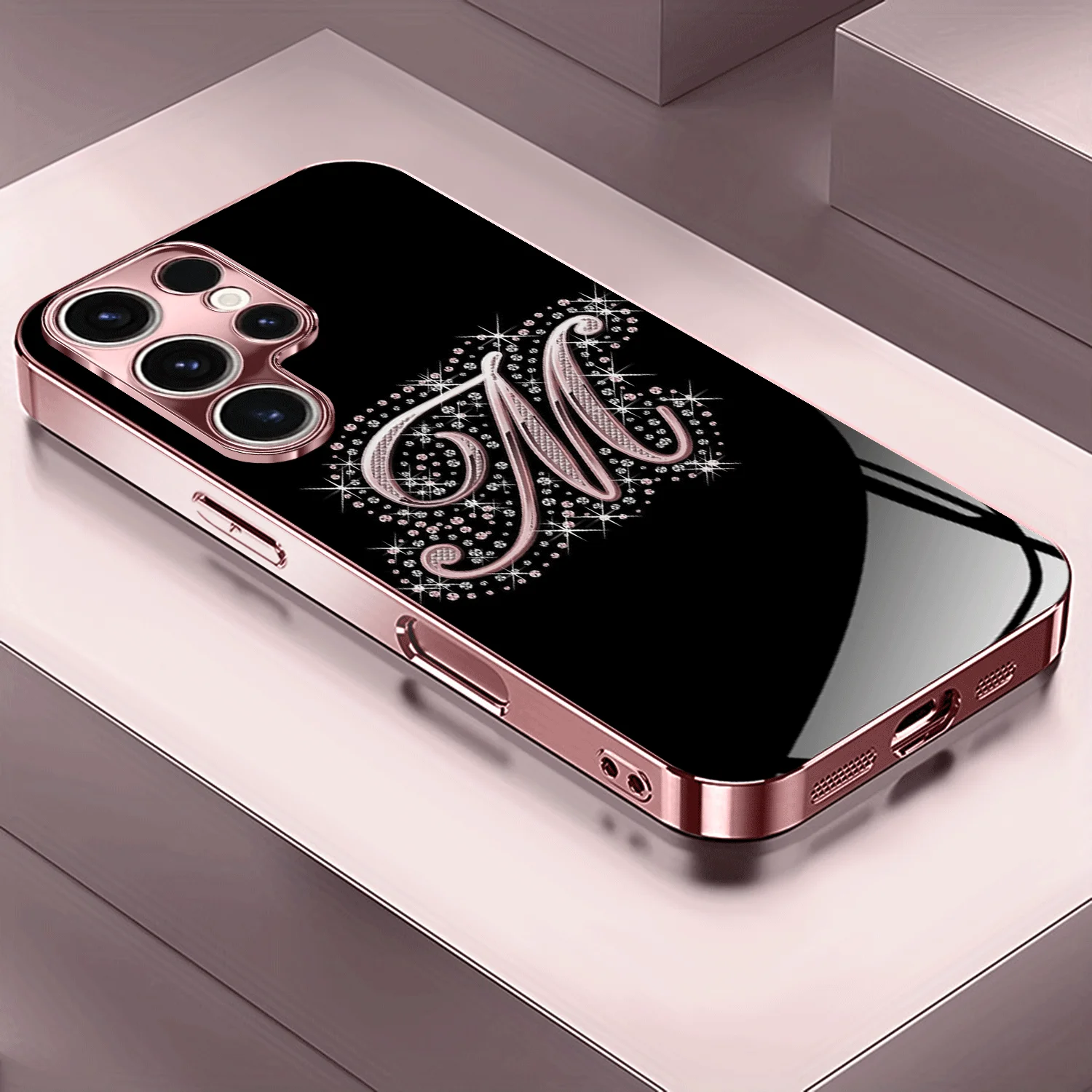 Phone Case High end diamond letter M s26 ultra case s25 ultra Glass phone case for Samsung Galaxy S26 25 24 23 22 FE Ultra Plus