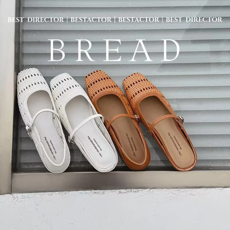 2026 new spring summer women sandals natural leather plus size 22-25cmweave fabric+sheepskin square toe buckle women shoes