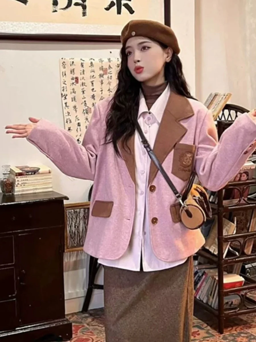 

Элегантный женский пиджак в стиле колор-блок, осенне-зимний, новый стиль, модный, универсальный, уникальный, с элементами пэчворка, верхняя одежда