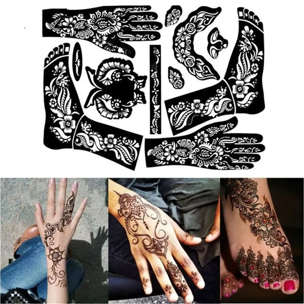 Schönheit Männer Wasserdichte Wiederverwendbare Tattoo Schablonen Indien Tattoo Aufkleber Tattoo Temporäre Hand Kunst Aufkleber Henna Vorlage