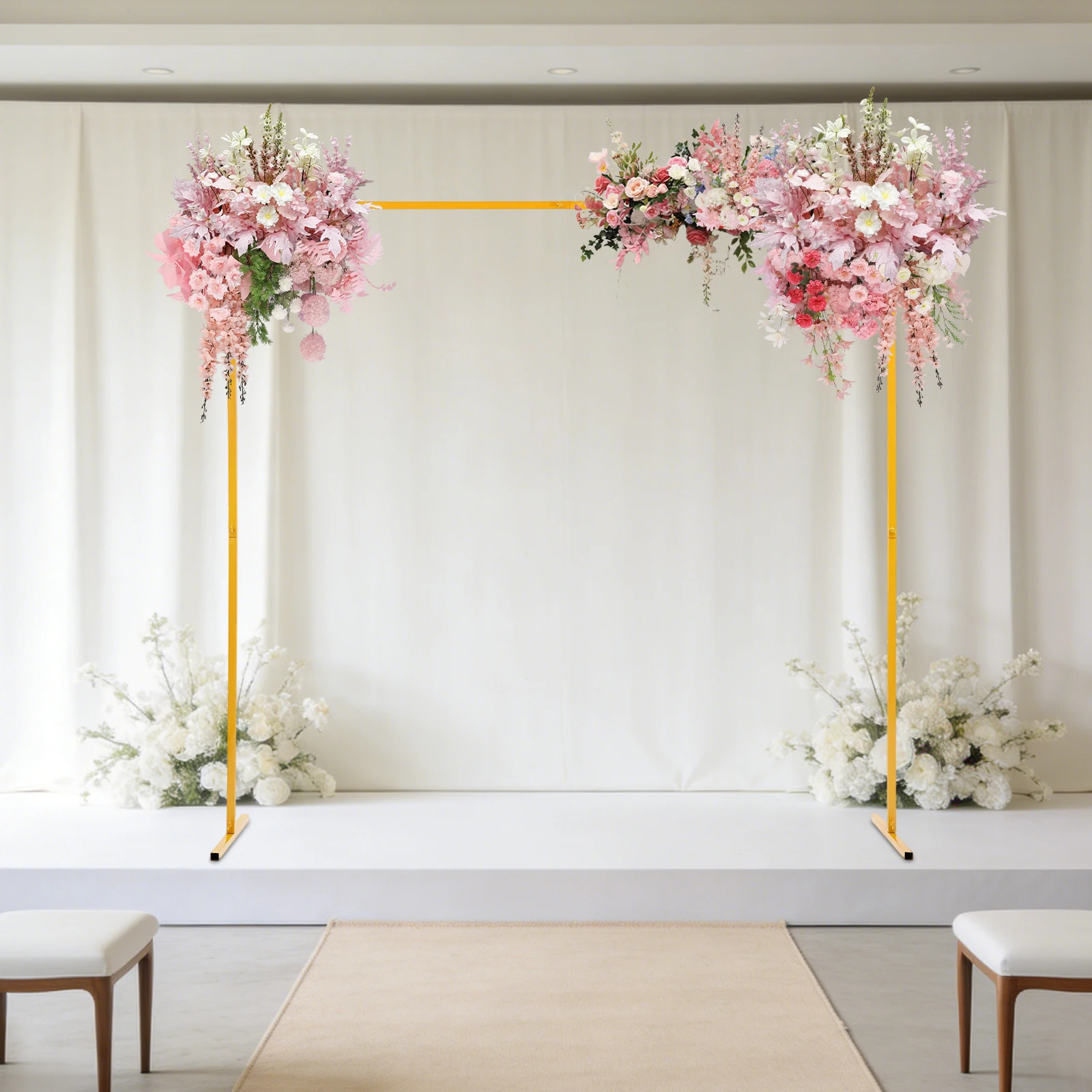 

Adjustable Square Arch Stand for Wedding Party Decor, Yellow Metal Backdrop Frame, Iron Arch for Flowers Balloons