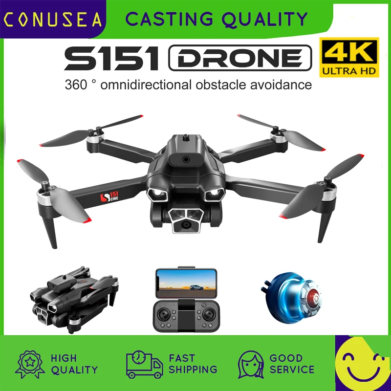 

S151 Dron Rc Drone with Three Camera Hd 4K Professional Quadcopter Fpv Wifi Drones Obstacle Avoidance Aircraft Helicopter Plane