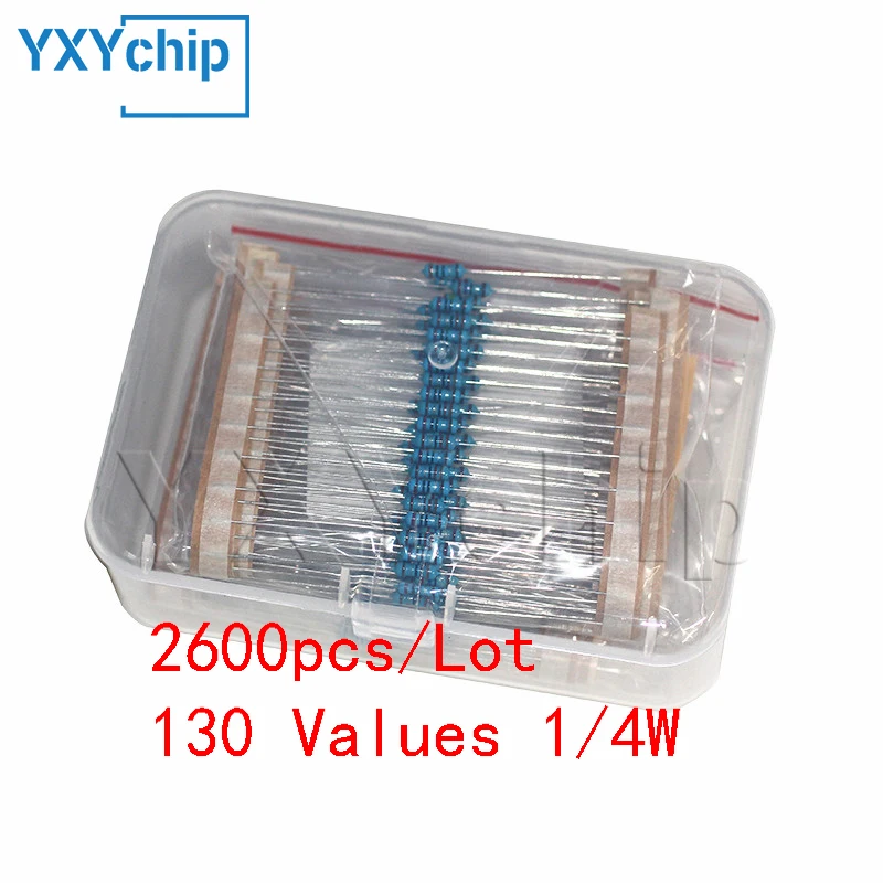 

2600pcs/lot 130 Values 1/4w 0.25w 1% Metal Film Resistors Assorted Pack Kit Set Lot Resistors Assortment Kits Fixed Resistor