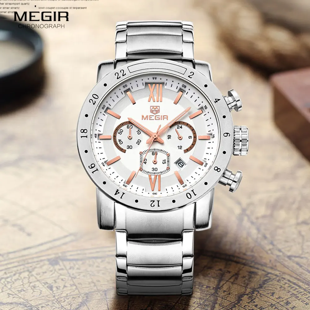 Megir del quarzo di modo della vigilanza per l\'uomo impermeabile luminoso orologio da polso mens grande quadrante orologi 3008 spedizione gratuita