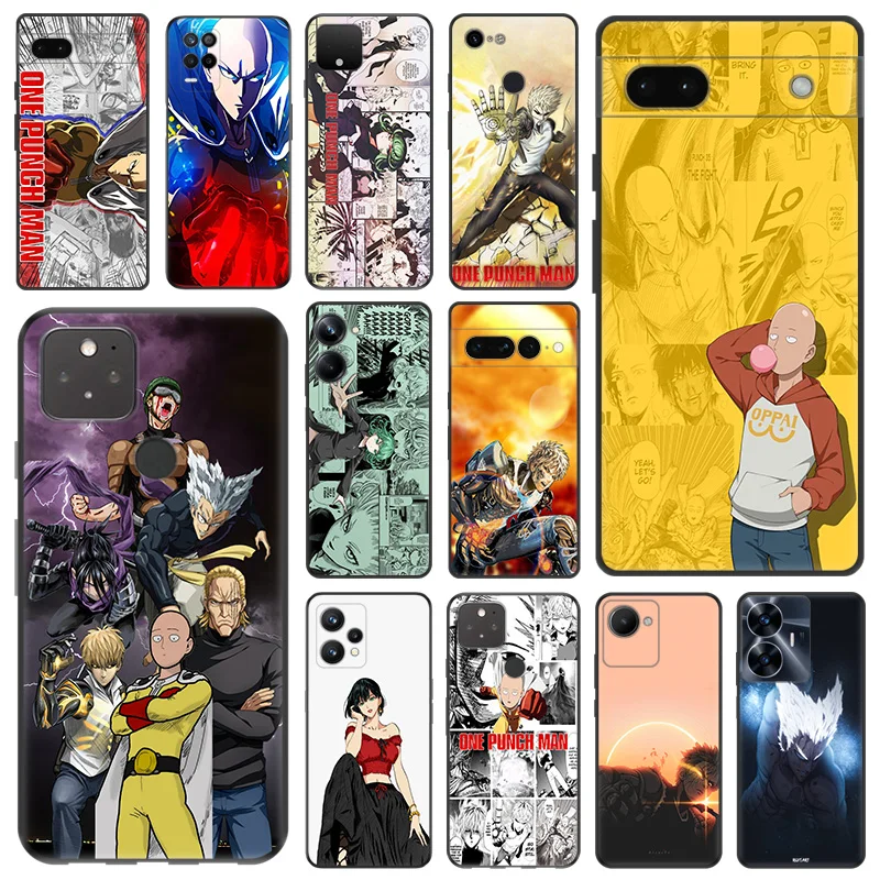 Black Matte Phone Case For Motorola Moto Edge 30 40 20 Pro G200 One Fusion One Punch Man Anime Pixel 8a 7a 6a 7 8 6 Soft Cover