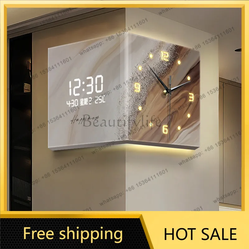 LJY Night Light Wall Clock Premium Elegant Upgrade Double Sided Digital Wall Clock Aesthetic Art Horloge Murale Home Decor Items