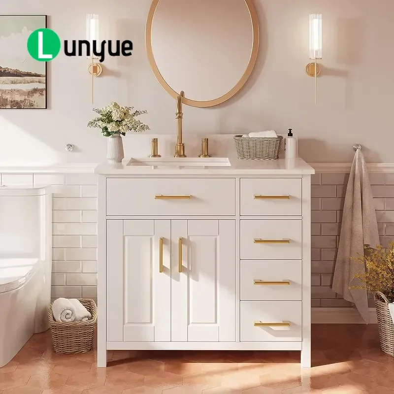 Large Matte White Classic Floor to Ceiling Bathroom Vanity Cabinet 36 Inch Eco Friendly Durable Storage for Modern Bathrooms