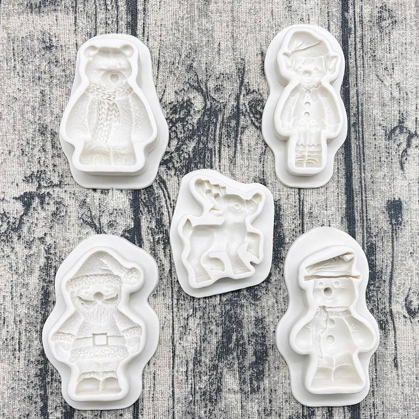 Weihnachtsmann, Schneemann, Rentier Silikonform für Zuckerguss, Harzwerkzeuge, Cupcake-Backform, Fondant-Kuchendekorationswerkzeuge – Detail 2