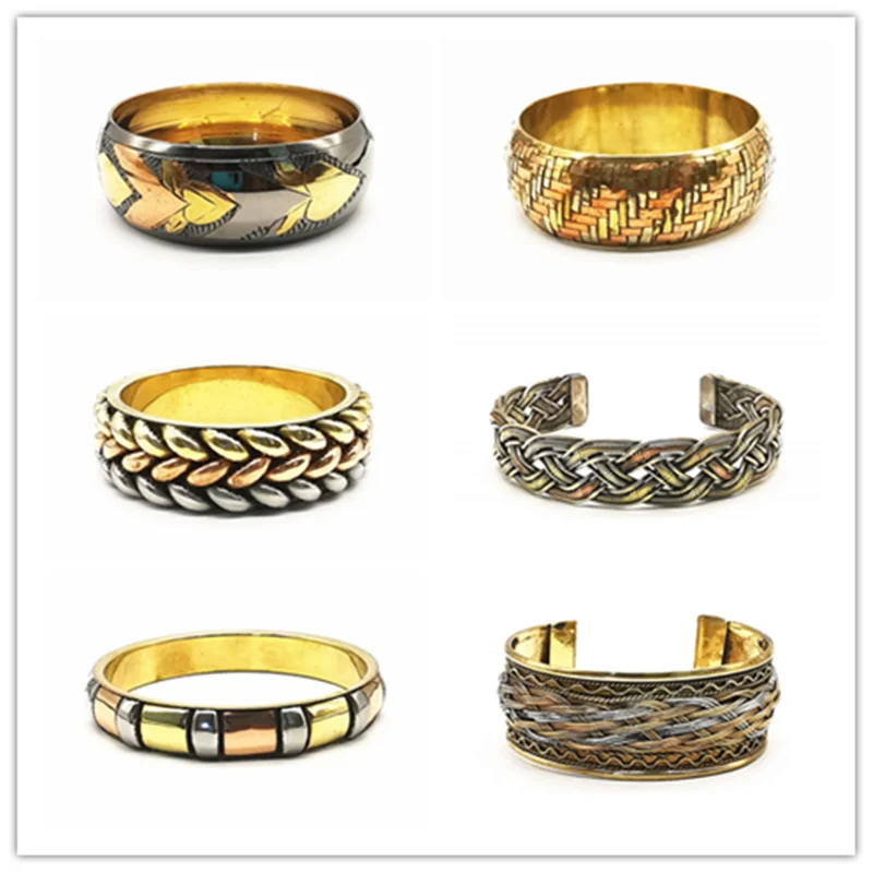 Ethnic Fashion Metal Collection for 2024 Tibetan Copper Brass Cuff Bangles Multi Designs BB-002