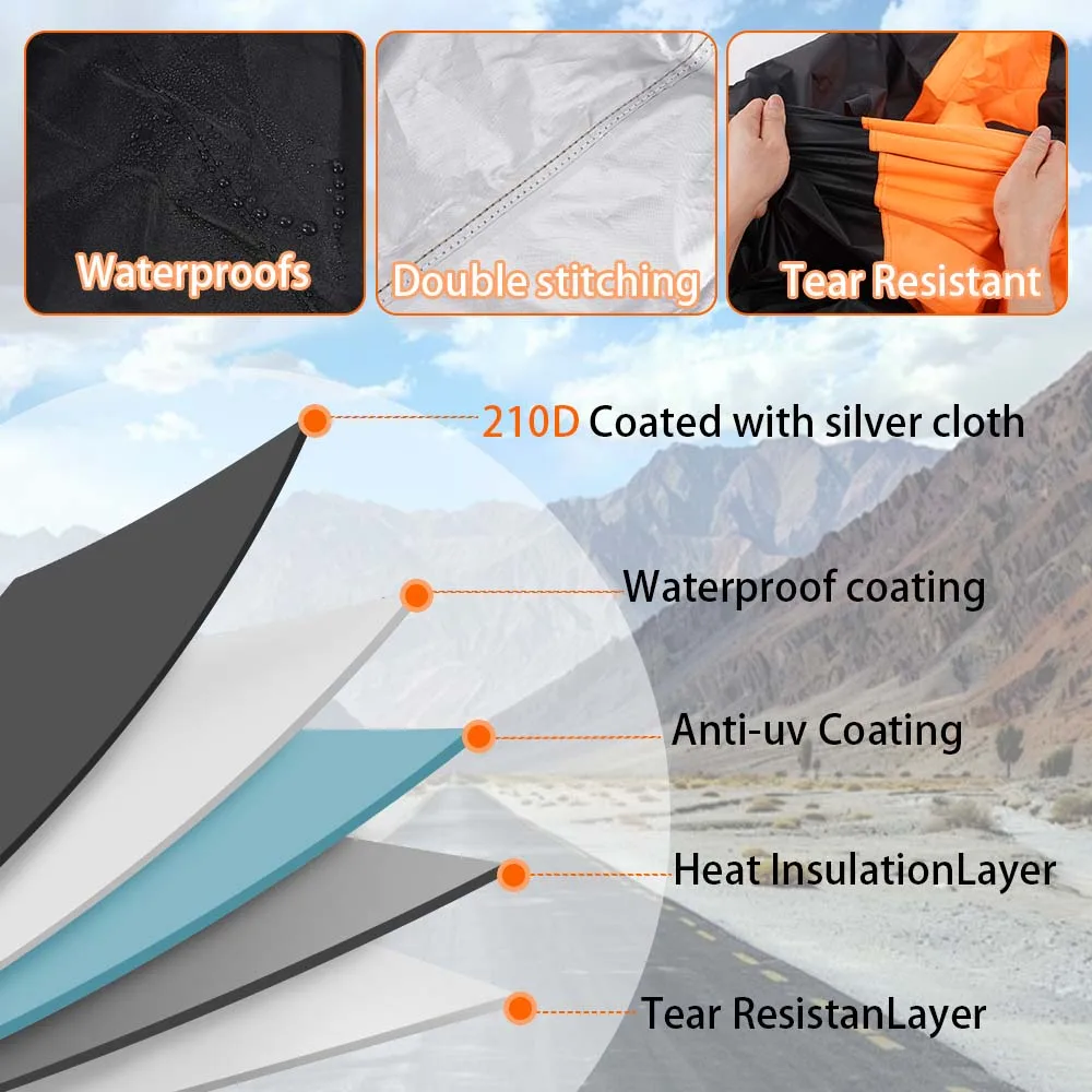 غطاء دراجة مصنوع من مادة 210D مقاس 200*70*110 سم، مناسب للدراجات النارية المقاومة للماء والغبار والثلج #4