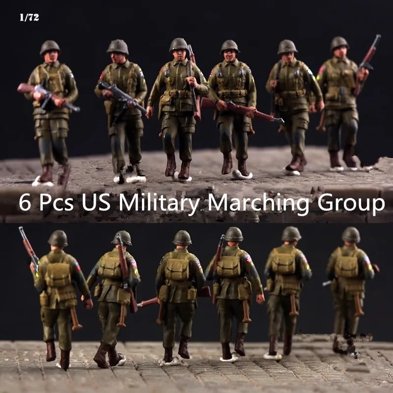 1/72 Scale 6Pcs US Military Marching Group Soldiers Action Figures Model DIY Scene Accessory Doll Collection Display Toys Fans