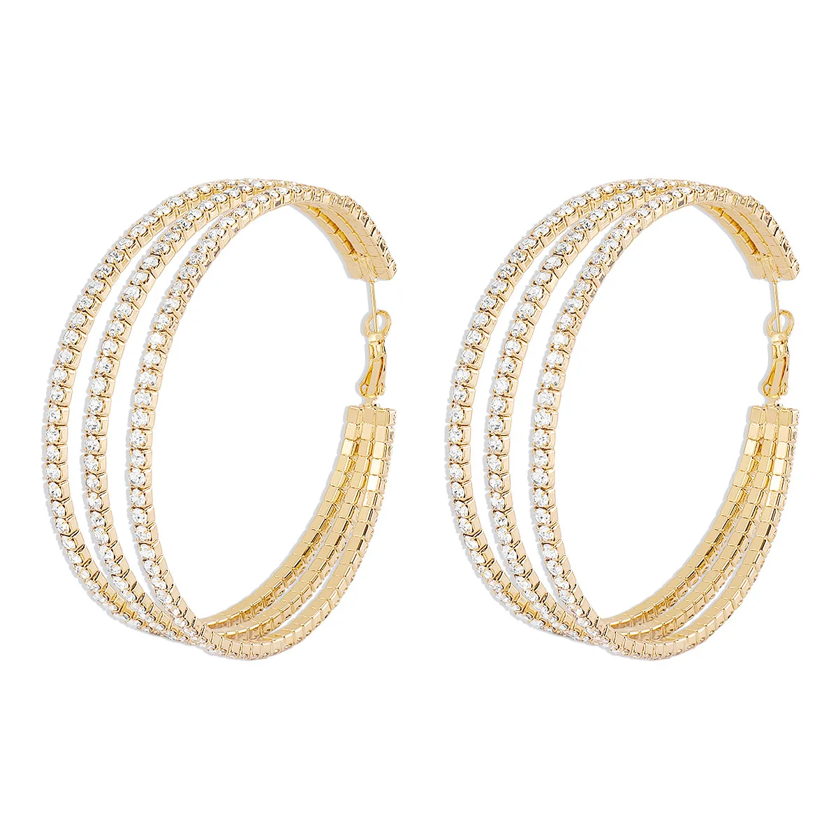 Gold Color Crystal Stone Hoop Earrings Twisted Metal Shape Silver Plating New Fashion Women Earrings Party Jewelry Birthday Gift