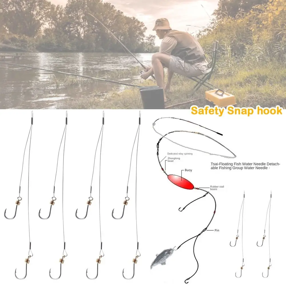 10/23cm Fishing Lead Line Hook Rolling Swivels Stainless Steel String Safety Snap Hook High Carbon Clip Anti-bite Thread Hook