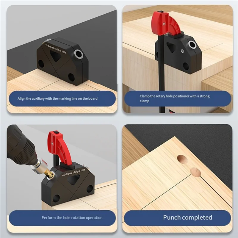 Localizzatore di punzoni obliqui da 45 gradi Localizzatore di foratura per la lavorazione del legno Assistente di punzonatura Posizionamento Strumenti per la lavorazione del legno 9,5 mm Durevole