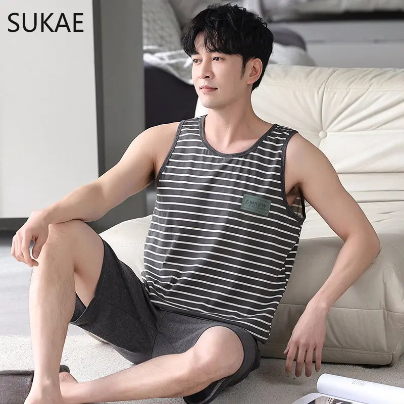 SUKAE Plus Größe L-5XL Herren Sommer Coole Modale Shorts Freizeit Loungewear Lose Nachtwäsche Elegante Solide Pijamas Mann Weste Pyjama Set