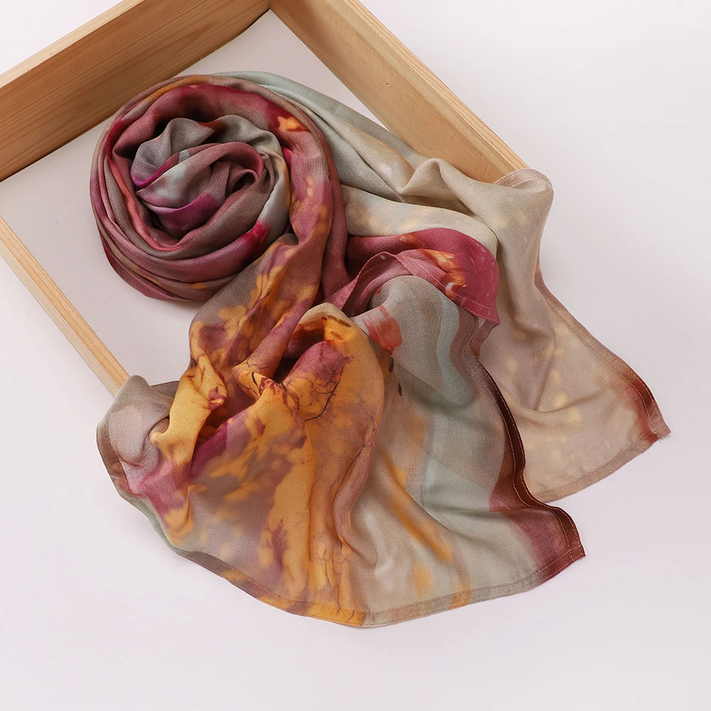 Aquarell-Blumenmuster, modal, atmungsaktiv, leicht, weiche Baumwolle, Rayon, Viskose, gewebt, Modal, muslimische Frauen, Schal, Hijab-Schal – Detail 4